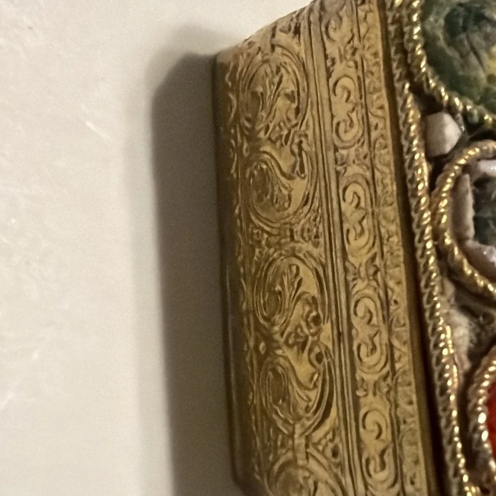 Vintage Italian Micro Mosaic Floral Pill Box Gilt Metal Trinket Box Italy